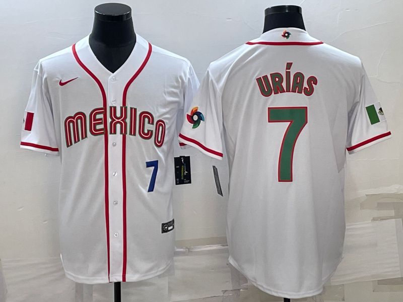 Men 2023 World Cub Mexico 7 Urias White Nike MLB Jersey10